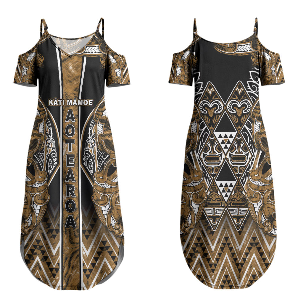Aotearoa Kati Mamoe Couples Matching Summer Maxi Dress and Hawaiian Shirt Maori Brown Tribal Paua Shell Pattern