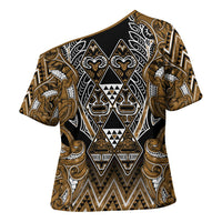 Aotearoa Kati Mamoe Cross Shoulder Shirt Maori Brown Tribal Paua Shell Pattern
