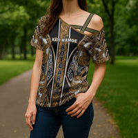 Aotearoa Kati Mamoe Cross Shoulder Shirt Maori Brown Tribal Paua Shell Pattern