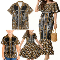 Aotearoa Kati Mamoe Family Matching Mermaid Dress and Hawaiian Shirt Maori Brown Tribal Paua Shell Pattern