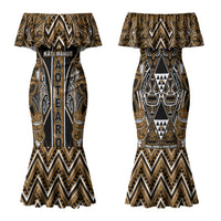 Aotearoa Kati Mamoe Family Matching Mermaid Dress and Hawaiian Shirt Maori Brown Tribal Paua Shell Pattern