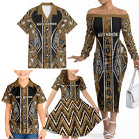 Aotearoa Kati Mamoe Family Matching Off The Shoulder Long Sleeve Dress and Hawaiian Shirt Maori Brown Tribal Paua Shell Pattern