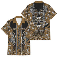 Aotearoa Kati Mamoe Family Matching Off Shoulder Short Dress and Hawaiian Shirt Maori Brown Tribal Paua Shell Pattern
