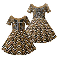 Aotearoa Kati Mamoe Family Matching Off Shoulder Short Dress and Hawaiian Shirt Maori Brown Tribal Paua Shell Pattern