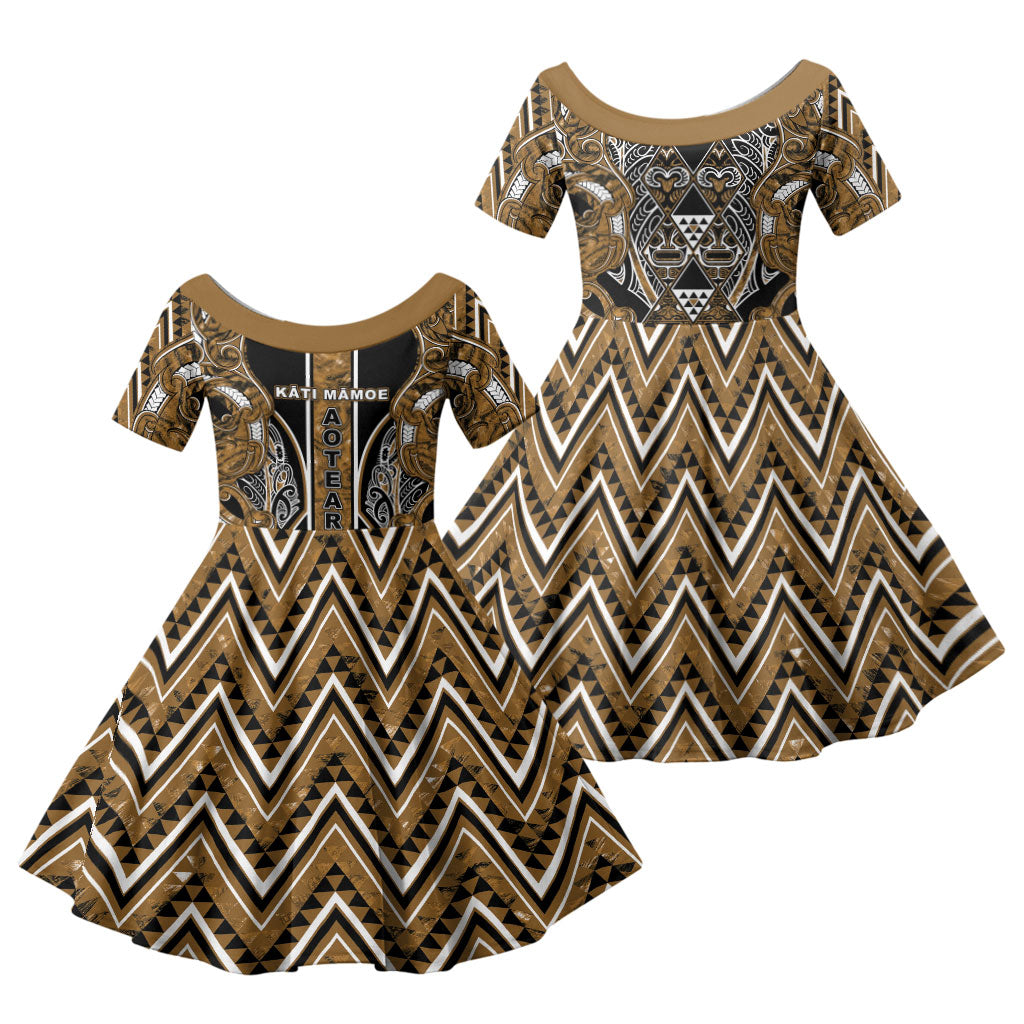 Aotearoa Kati Mamoe Family Matching Summer Maxi Dress and Hawaiian Shirt Maori Brown Tribal Paua Shell Pattern
