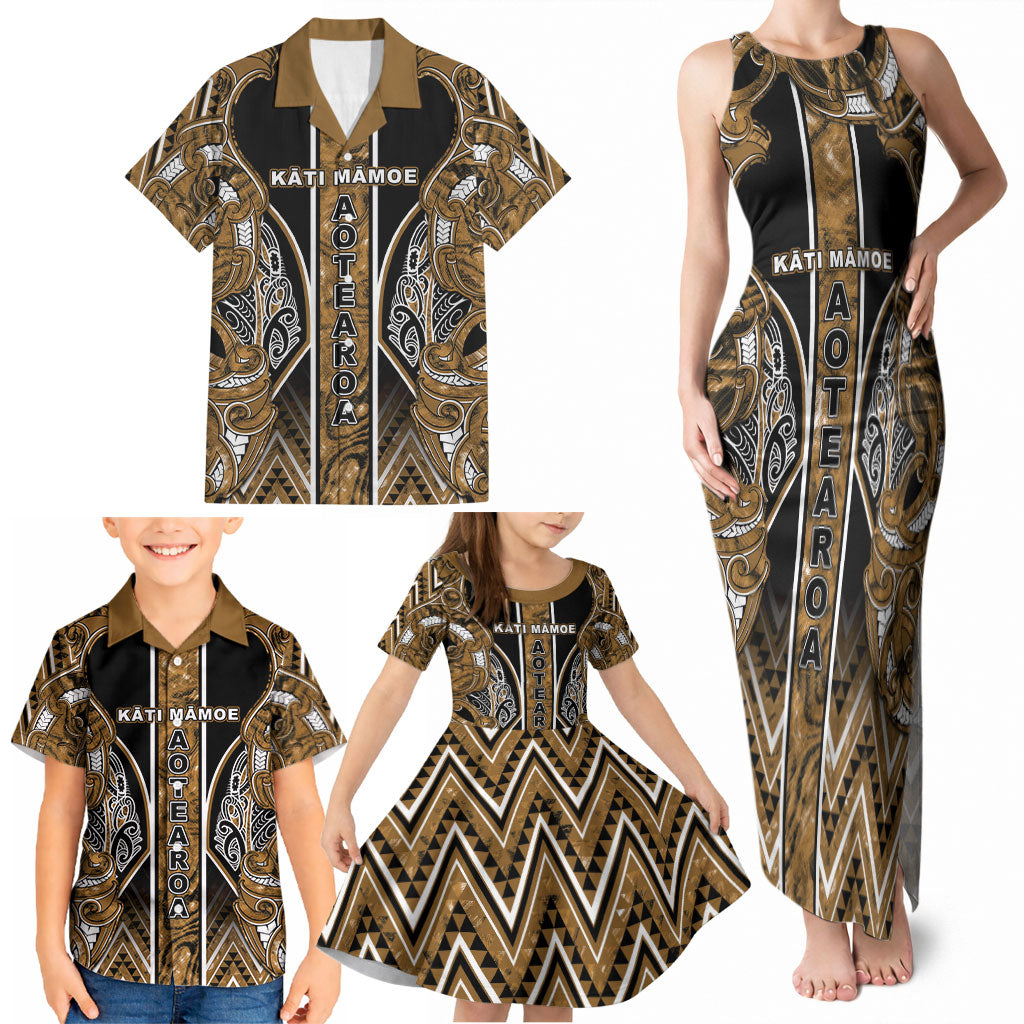 Aotearoa Kati Mamoe Family Matching Tank Maxi Dress and Hawaiian Shirt Maori Brown Tribal Paua Shell Pattern DT05 - Polynesian Pride