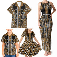 Aotearoa Kati Mamoe Family Matching Tank Maxi Dress and Hawaiian Shirt Maori Brown Tribal Paua Shell Pattern