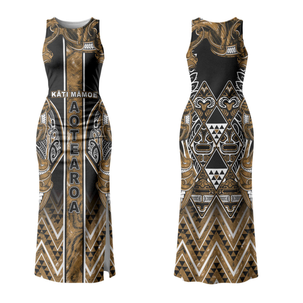 Aotearoa Kati Mamoe Family Matching Tank Maxi Dress and Hawaiian Shirt Maori Brown Tribal Paua Shell Pattern