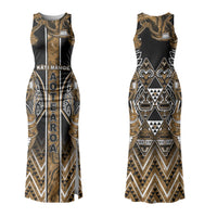 Aotearoa Kati Mamoe Family Matching Tank Maxi Dress and Hawaiian Shirt Maori Brown Tribal Paua Shell Pattern