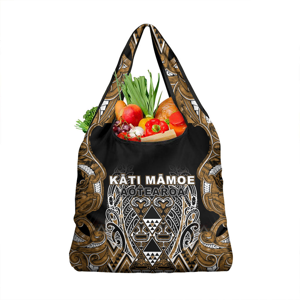 Aotearoa Kati Mamoe Grocery Bag Maori Brown Tribal Paua Shell Pattern