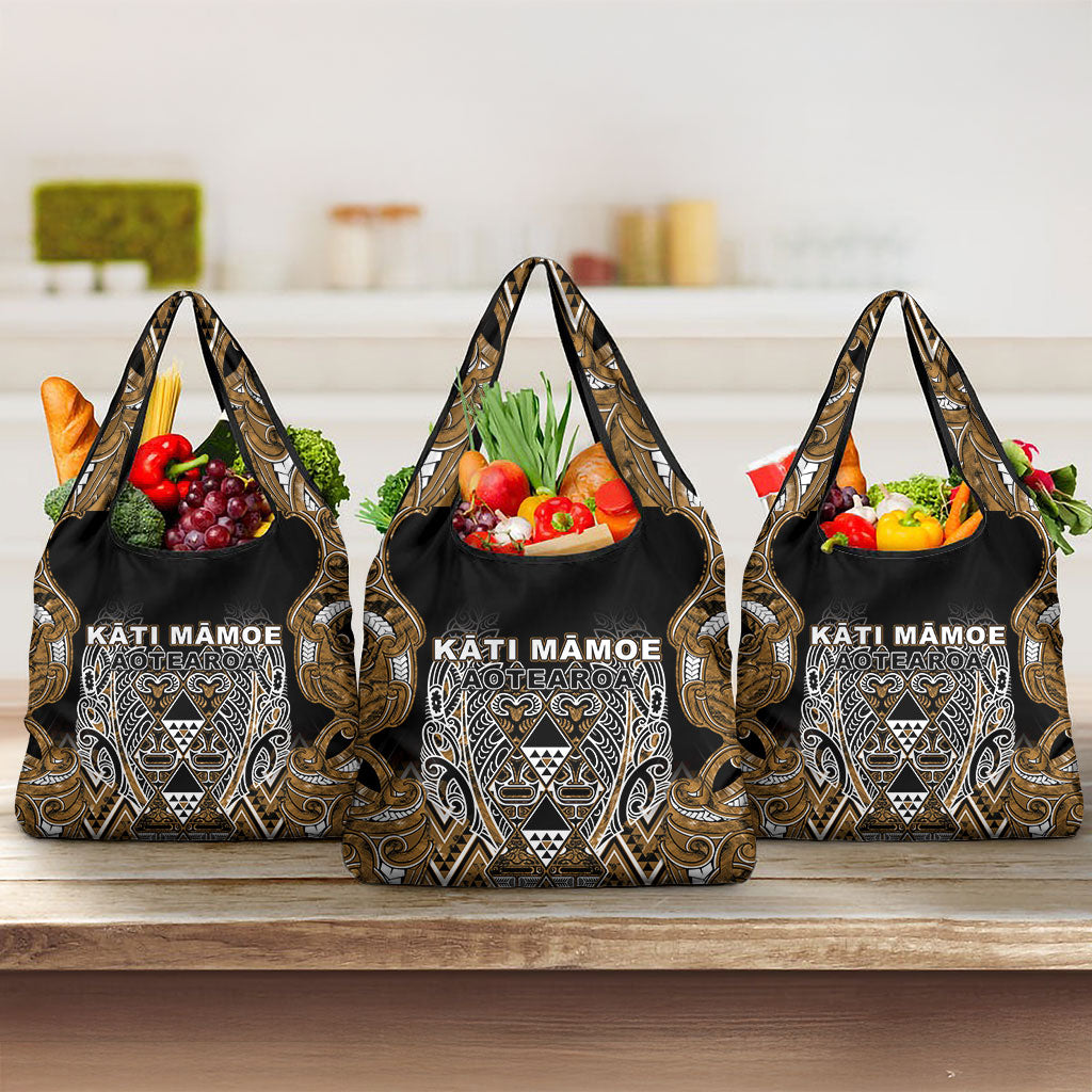 Aotearoa Kati Mamoe Grocery Bag Maori Brown Tribal Paua Shell Pattern
