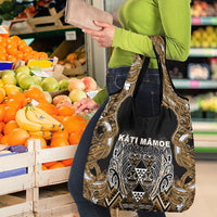 Aotearoa Kati Mamoe Grocery Bag Maori Brown Tribal Paua Shell Pattern