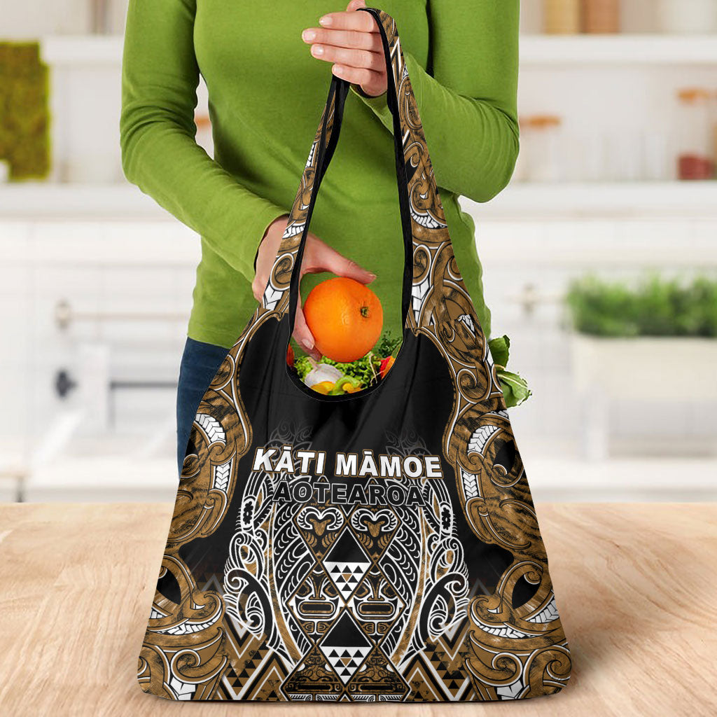 Aotearoa Kati Mamoe Grocery Bag Maori Brown Tribal Paua Shell Pattern