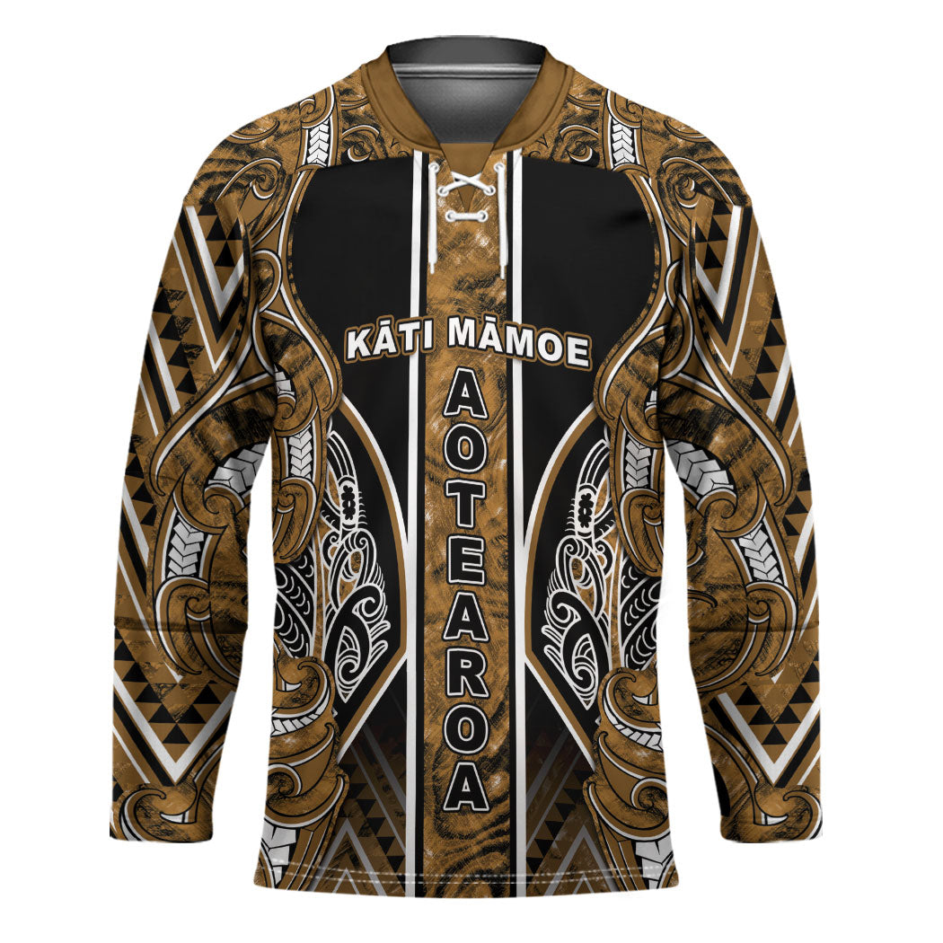 Aotearoa Kati Mamoe Hockey Jersey Maori Brown Tribal Paua Shell Pattern DT05 Unisex Brown - Polynesian Pride