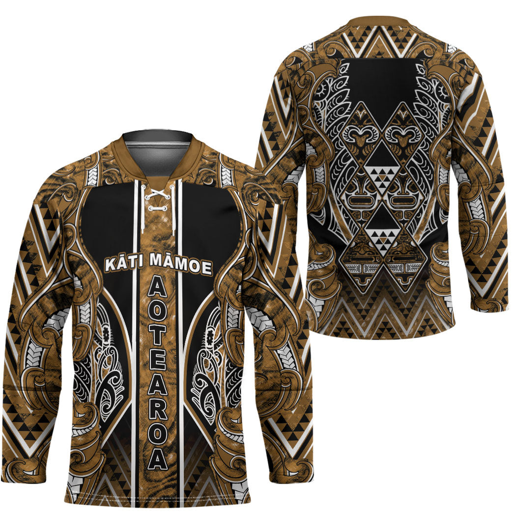 Aotearoa Kati Mamoe Hockey Jersey Maori Brown Tribal Paua Shell Pattern