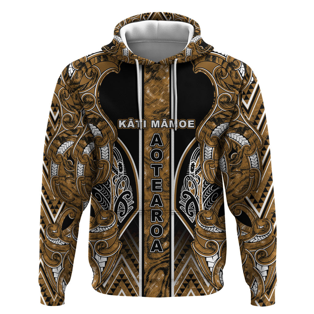 Aotearoa Kati Mamoe Hoodie Maori Brown Tribal Paua Shell Pattern