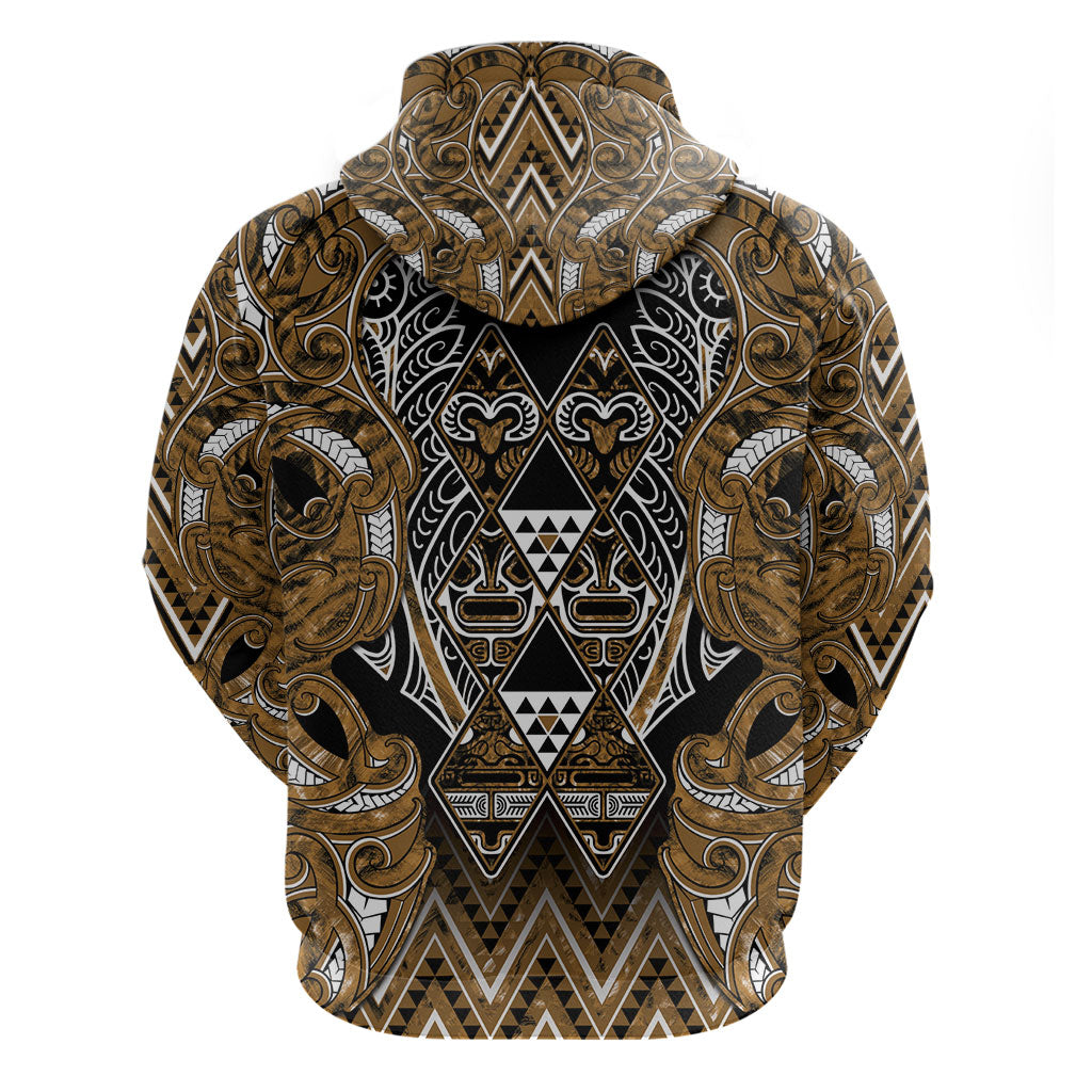 Aotearoa Kati Mamoe Hoodie Maori Brown Tribal Paua Shell Pattern
