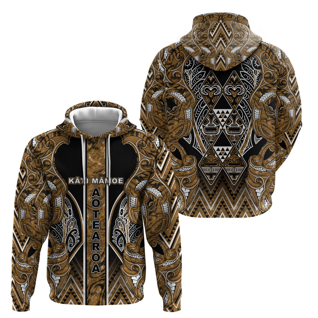 Aotearoa Kati Mamoe Hoodie Maori Brown Tribal Paua Shell Pattern