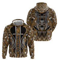 Aotearoa Kati Mamoe Hoodie Maori Brown Tribal Paua Shell Pattern