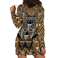 Aotearoa Kati Mamoe Hoodie Dress Maori Brown Tribal Paua Shell Pattern