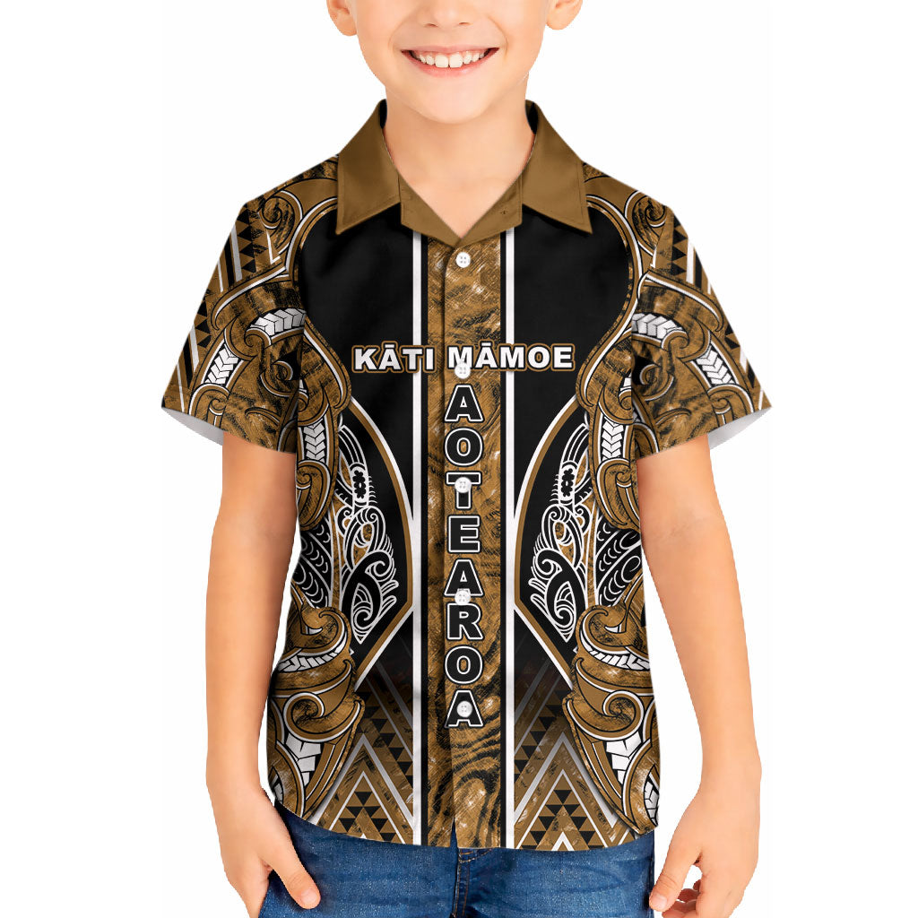 Aotearoa Kati Mamoe Kid Hawaiian Shirt Maori Brown Tribal Paua Shell Pattern DT05 Kid Brown - Polynesian Pride