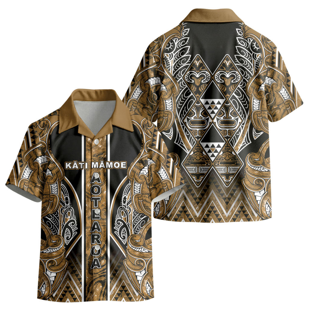 Aotearoa Kati Mamoe Kid Hawaiian Shirt Maori Brown Tribal Paua Shell Pattern