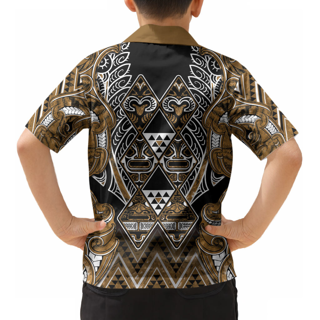 Aotearoa Kati Mamoe Kid Hawaiian Shirt Maori Brown Tribal Paua Shell Pattern