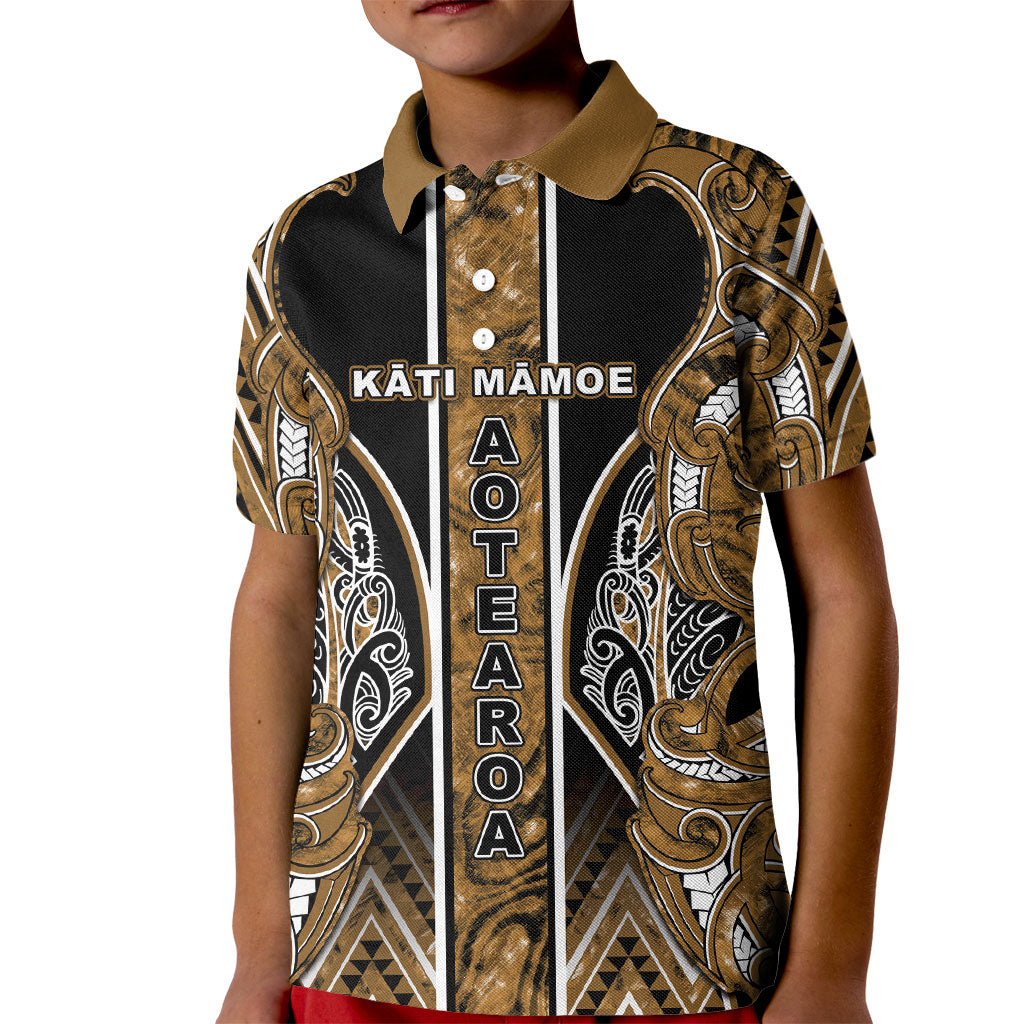 Aotearoa Kati Mamoe Kid Polo Shirt Maori Brown Tribal Paua Shell Pattern
