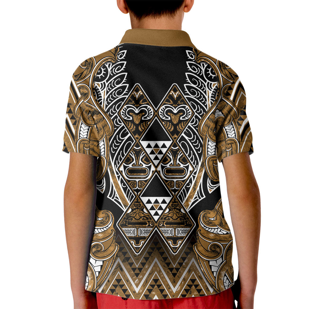 Aotearoa Kati Mamoe Kid Polo Shirt Maori Brown Tribal Paua Shell Pattern