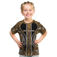 Aotearoa Kati Mamoe Kid T Shirt Maori Brown Tribal Paua Shell Pattern