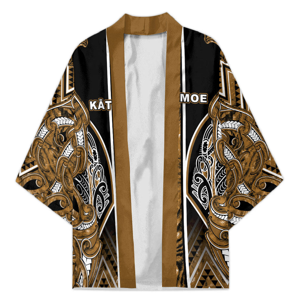 Aotearoa Kati Mamoe Kimono Maori Brown Tribal Paua Shell Pattern DT05 Unisex Brown - Polynesian Pride