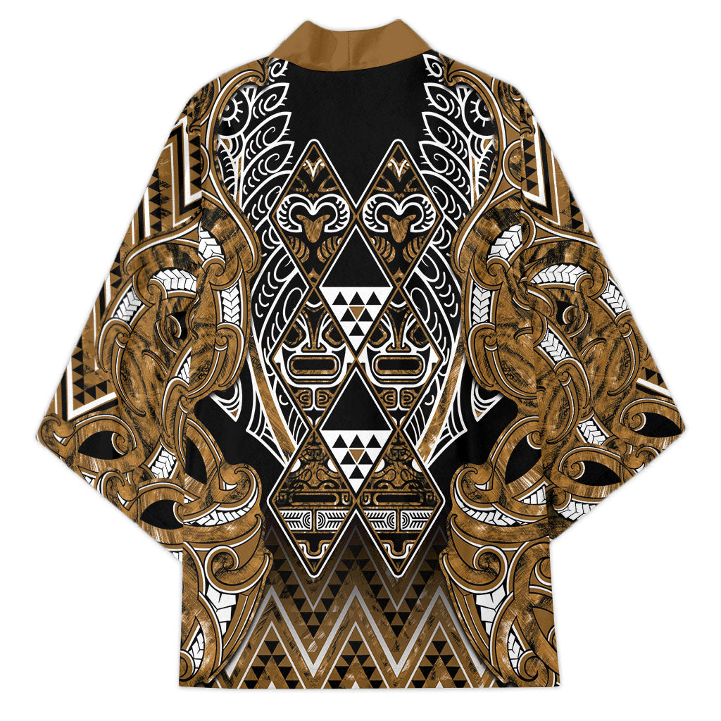 Aotearoa Kati Mamoe Kimono Maori Brown Tribal Paua Shell Pattern