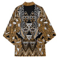 Aotearoa Kati Mamoe Kimono Maori Brown Tribal Paua Shell Pattern