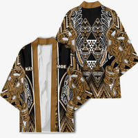 Aotearoa Kati Mamoe Kimono Maori Brown Tribal Paua Shell Pattern