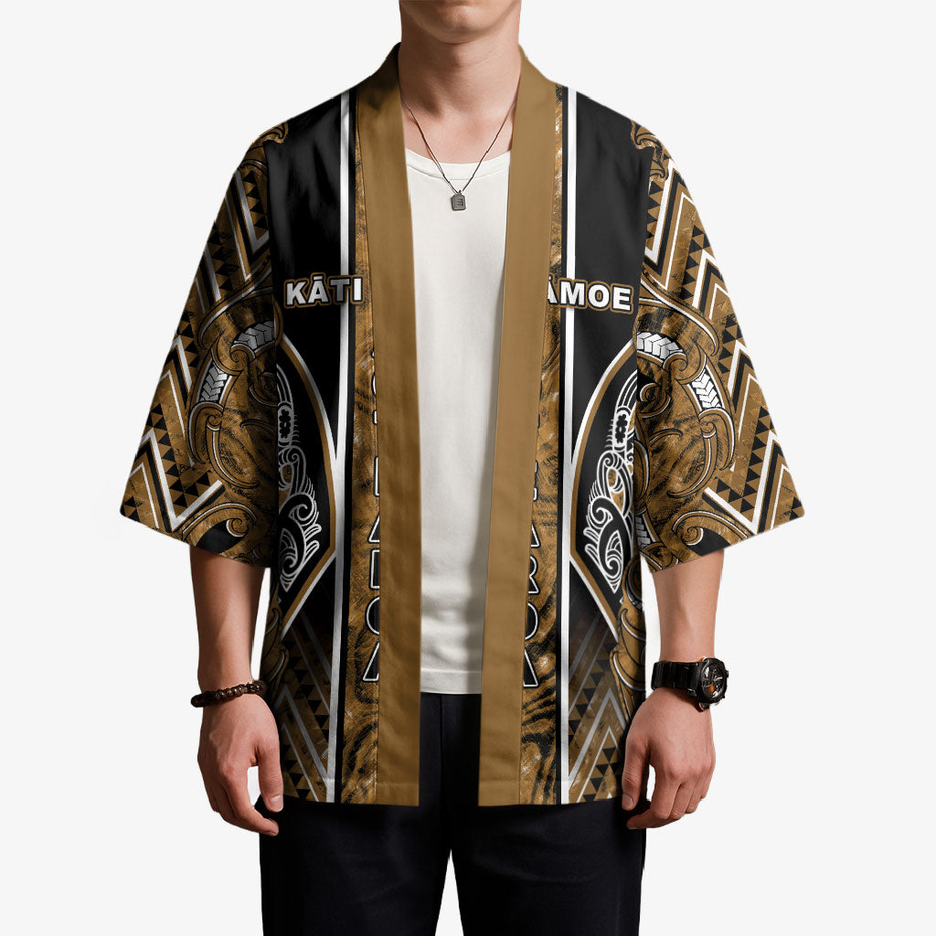 Aotearoa Kati Mamoe Kimono Maori Brown Tribal Paua Shell Pattern