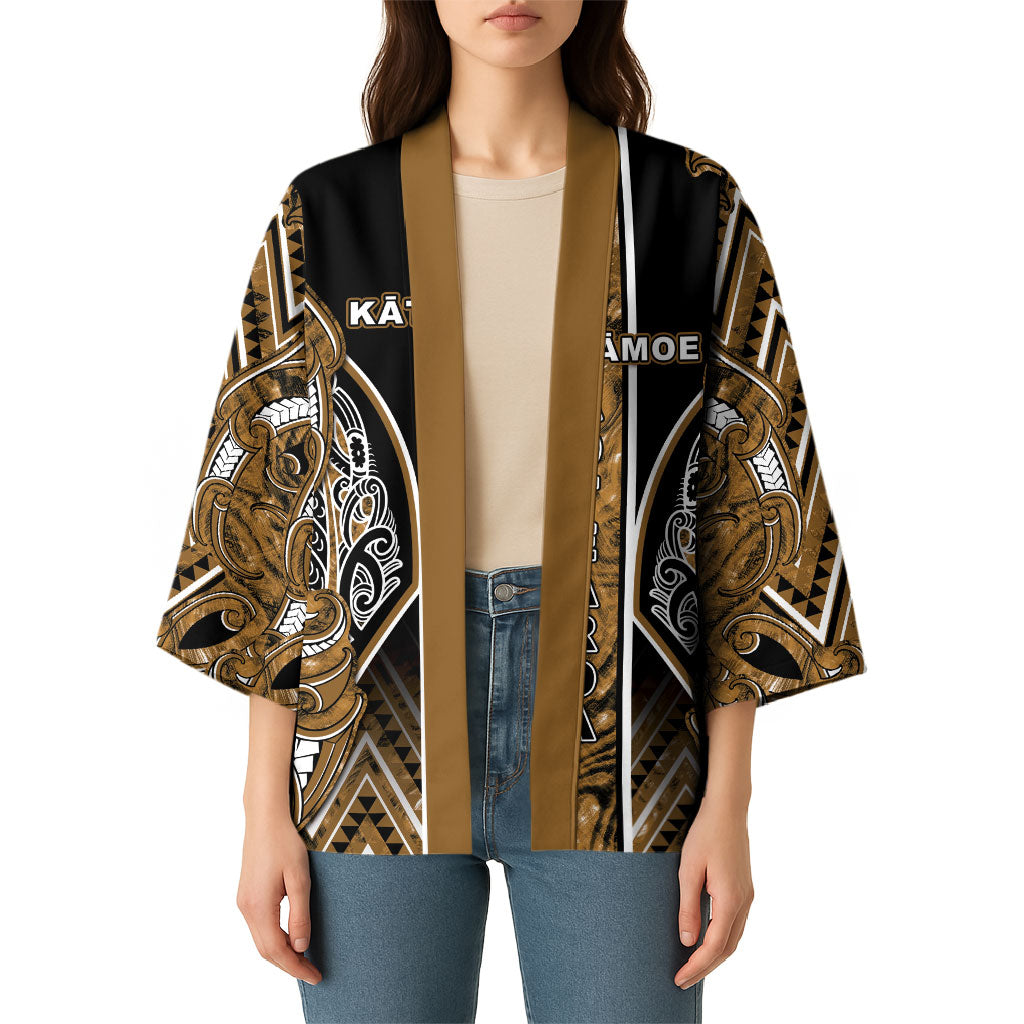 Aotearoa Kati Mamoe Kimono Maori Brown Tribal Paua Shell Pattern