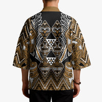 Aotearoa Kati Mamoe Kimono Maori Brown Tribal Paua Shell Pattern