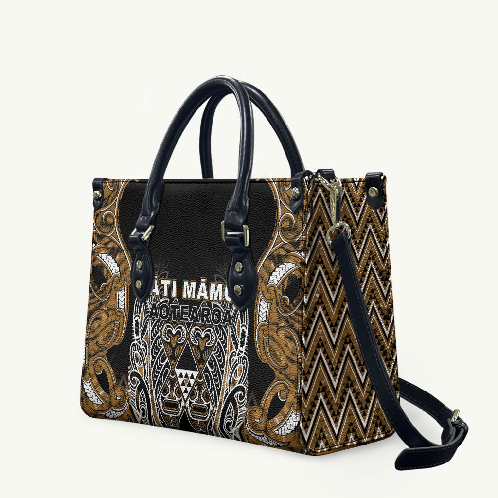 Aotearoa Kati Mamoe Leather Bag Maori Brown Tribal Paua Shell Pattern DT05 Brown - Polynesian Pride