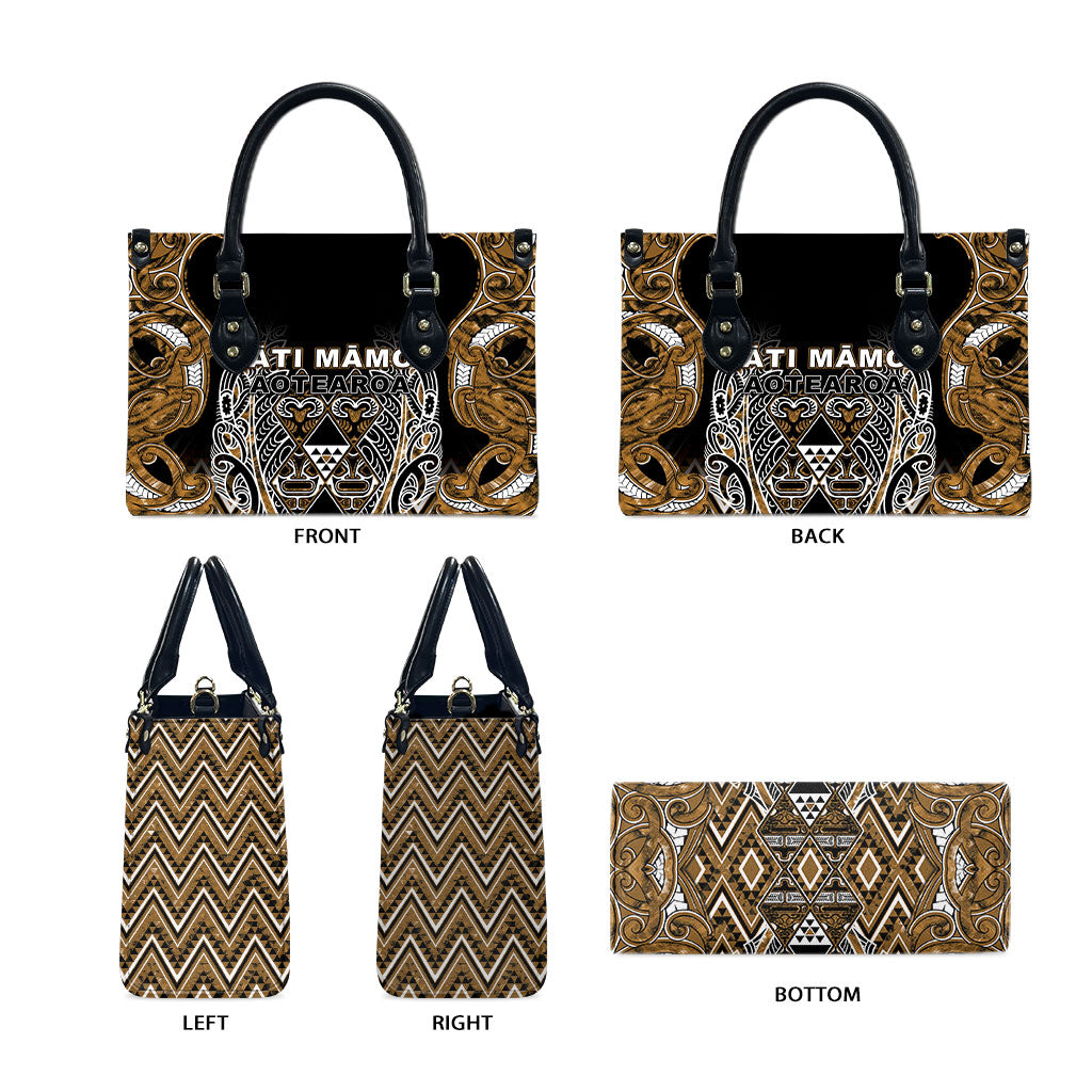 Aotearoa Kati Mamoe Leather Bag Maori Brown Tribal Paua Shell Pattern