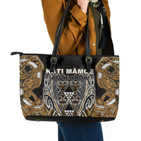 Aotearoa Kati Mamoe Leather Tote Bag Maori Brown Tribal Paua Shell Pattern