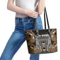Aotearoa Kati Mamoe Leather Tote Bag Maori Brown Tribal Paua Shell Pattern