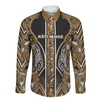 Aotearoa Kati Mamoe Long Sleeve Button Shirt Maori Brown Tribal Paua Shell Pattern