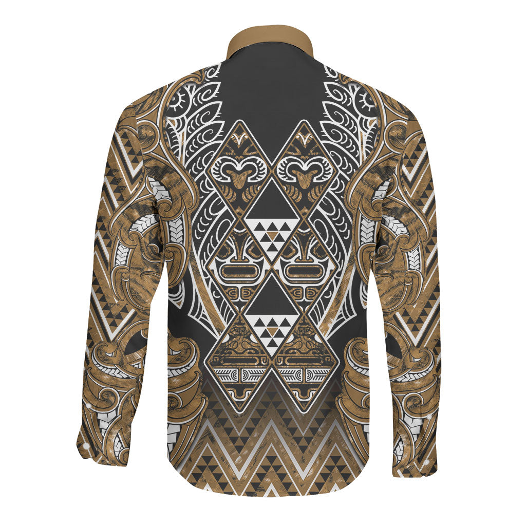 Aotearoa Kati Mamoe Long Sleeve Button Shirt Maori Brown Tribal Paua Shell Pattern
