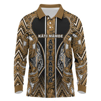 Aotearoa Kati Mamoe Long Sleeve Polo Shirt Maori Brown Tribal Paua Shell Pattern