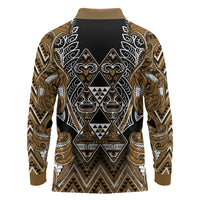 Aotearoa Kati Mamoe Long Sleeve Polo Shirt Maori Brown Tribal Paua Shell Pattern