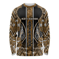 Aotearoa Kati Mamoe Long Sleeve Shirt Maori Brown Tribal Paua Shell Pattern