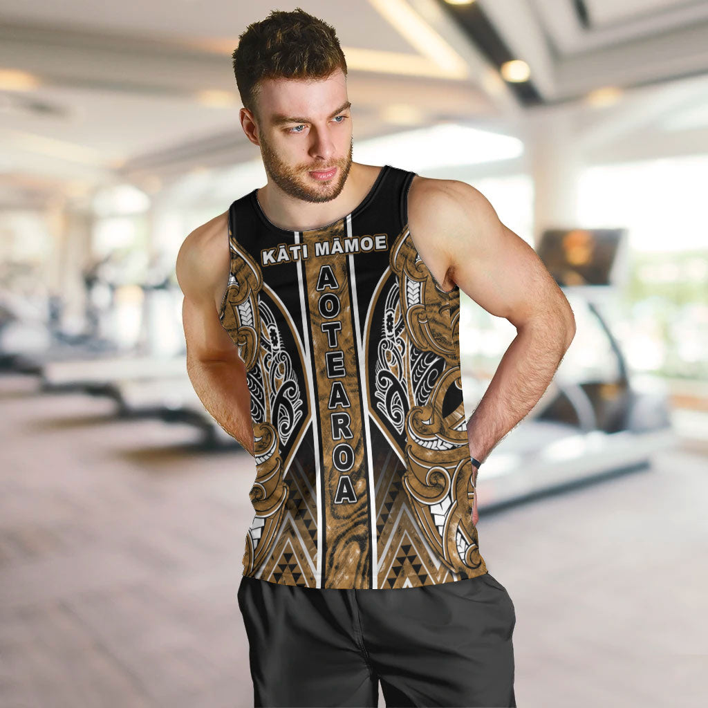 Aotearoa Kati Mamoe Men Tank Top Maori Brown Tribal Paua Shell Pattern DT05 Brown - Polynesian Pride