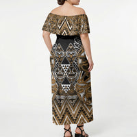 Aotearoa Kati Mamoe Off Shoulder Maxi Dress Maori Brown Tribal Paua Shell Pattern