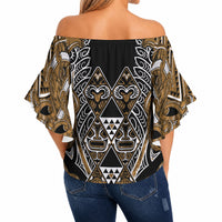 Aotearoa Kati Mamoe Off Shoulder Wrap Waist Top Maori Brown Tribal Paua Shell Pattern