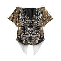 Aotearoa Kati Mamoe Off Shoulder Wrap Waist Top Maori Brown Tribal Paua Shell Pattern